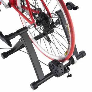 Wheel connected to the Bike Lane Pro bicycle trainer