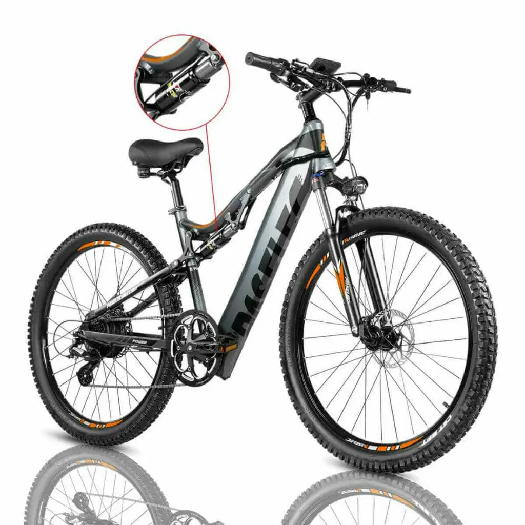 Photo of a gray PASELEC Electric Mountain Bike for Short Riders.