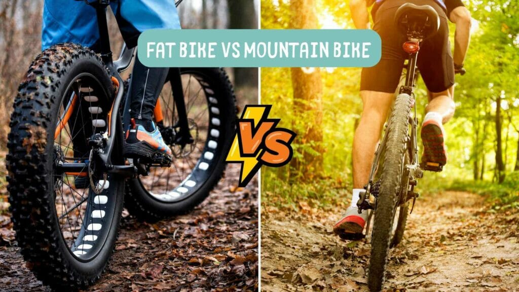 Photo of a fat bike on the left and a mountain bike on the right. Fat Bike vs Mountain Bike.