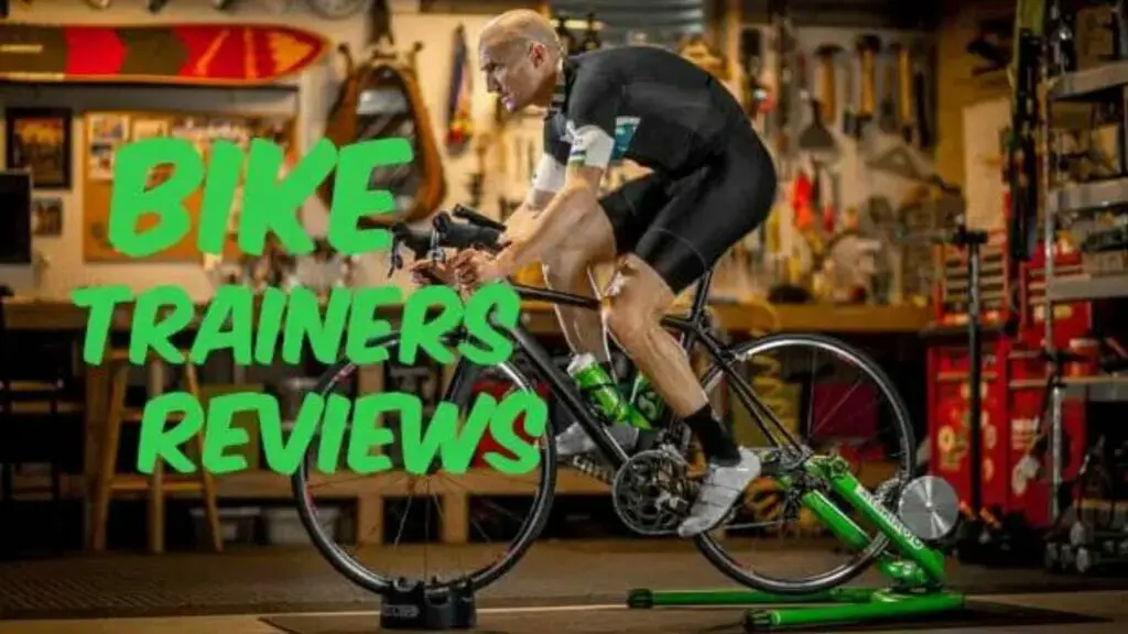 Photo of a cyclist training in a green Kinetic Road Machine Control Bike trainer. Best Bike Trainers.