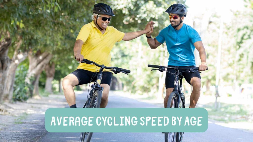 Photo of an elderly and a younger person cycling. Average Cycling Speed by Age.