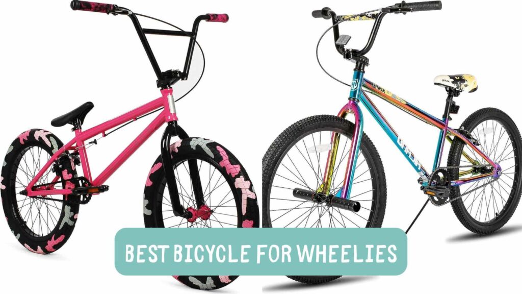 Photo of a Elite BMX Bicycle Freestyle Wheelies Bike Pink Combat on the left and a Hiland BMX Kids Beginner-Level to Advanced Wheelies Bike on the right. Best Bicycle for Wheelies.