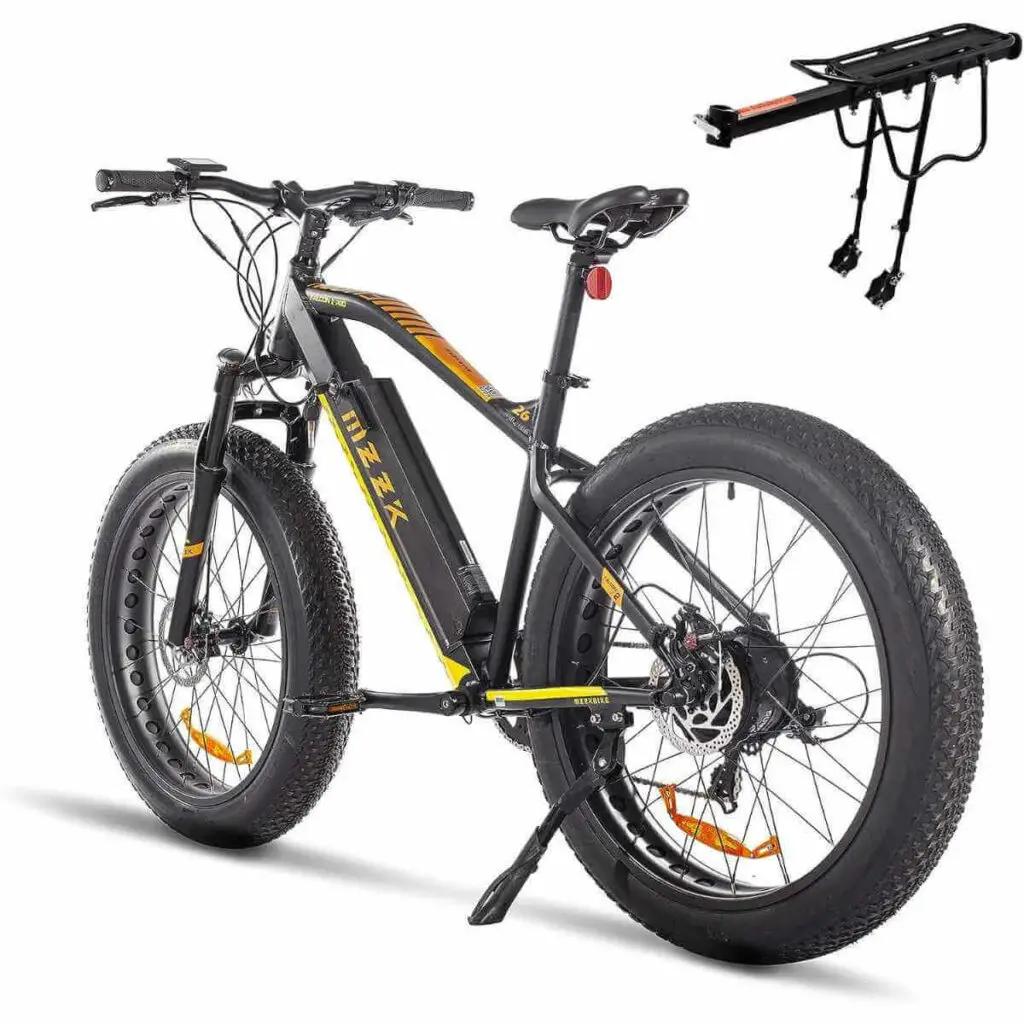 Photo of an IKTG Falcon 2 Pro Electric Bike in black with yellow stickers and on a white background.