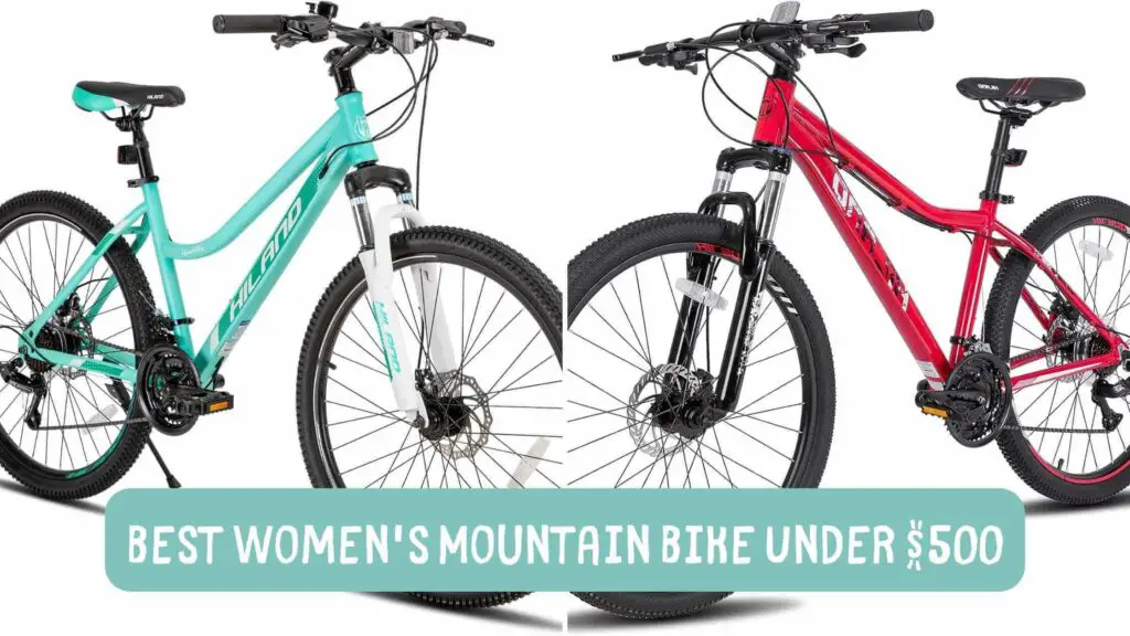 Photo of two highland women's mountain bikes one in blue and step-throug and the other in red. Best Women's Mountain Bike Under $500.