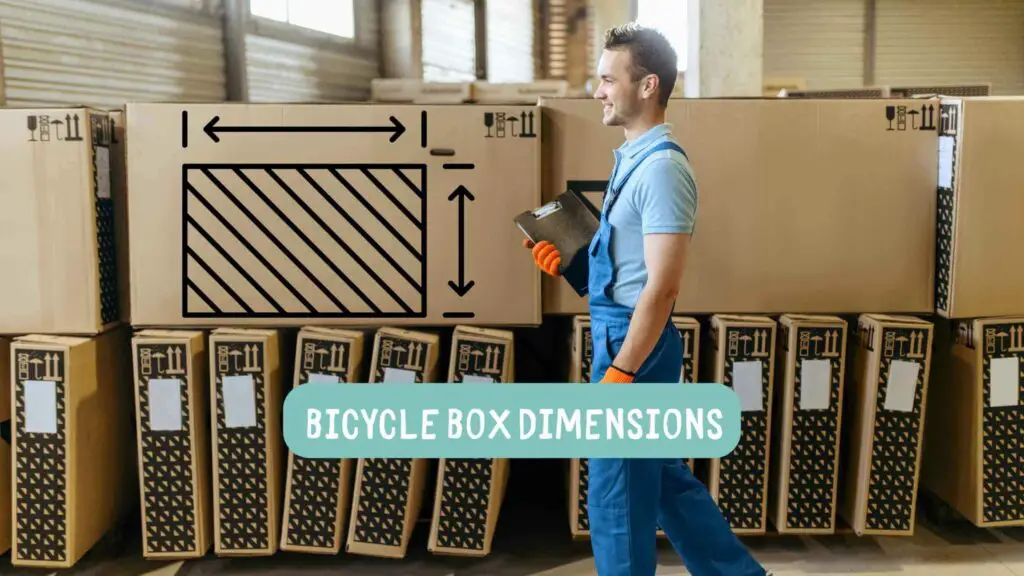 Photo of a warehouse worker walking near several bicycle boxes. Bicycle Box Dimensions.
