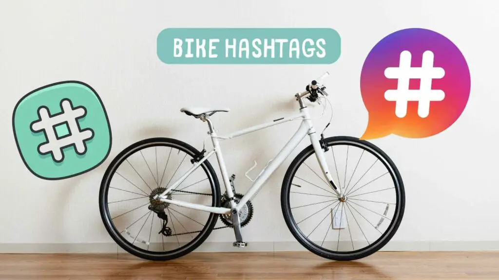 Photo of a white bicycle leaning against a wall and two hashtag symbol drawings. Bike Hashtags