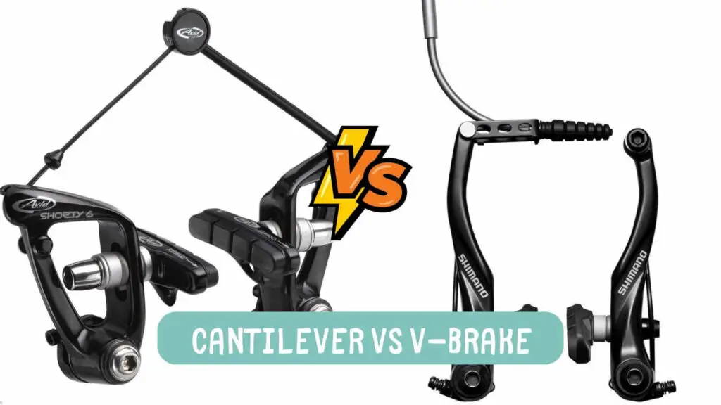 Photo of cantilever brakes on the left and-v-brakes on the right. Cantilever vs V-Brake