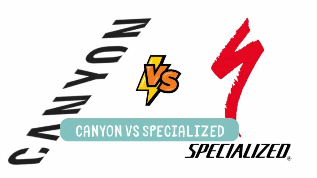 Photo of the Canyon logo and the specialized logo side by side. Canyon vs Specialized.