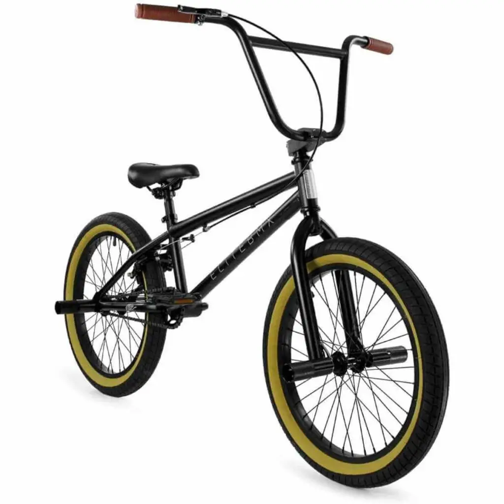 Photo of a Elite BMX Freestyle wheelie Bike in stealth Black Gum color and on a white background.