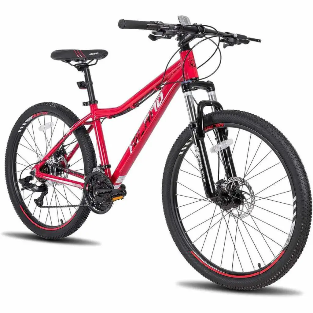Photo of a Hiland Mountain Bike for Women in pink color and on a white background.